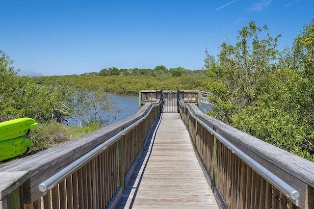 view of dock with a water view