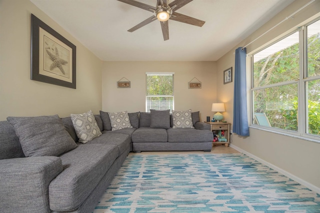 408 B St, Saint Augustine, FL 32080 - living room featuring a ceiling fan and baseboards
