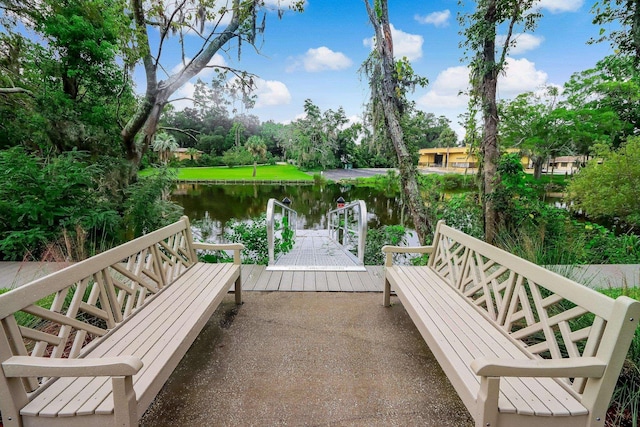 view of dock featuring a water view