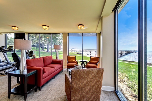 sunroom / solarium with a water view and a wealth of natural light