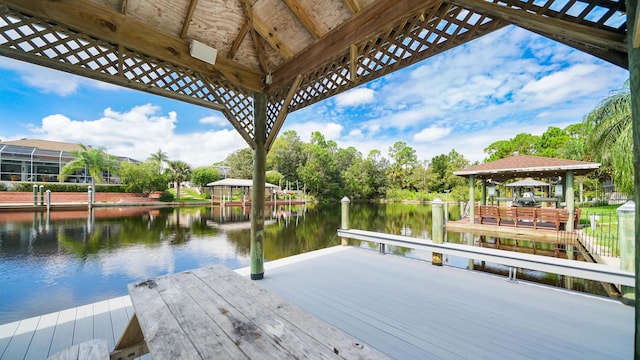 view of dock featuring a water view