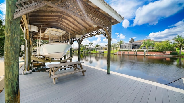 dock area with a water view