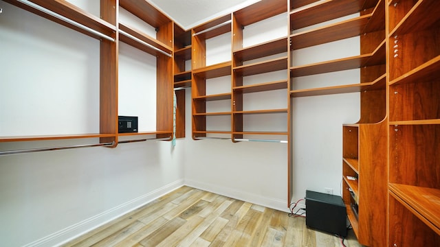 spacious closet featuring light hardwood / wood-style floors