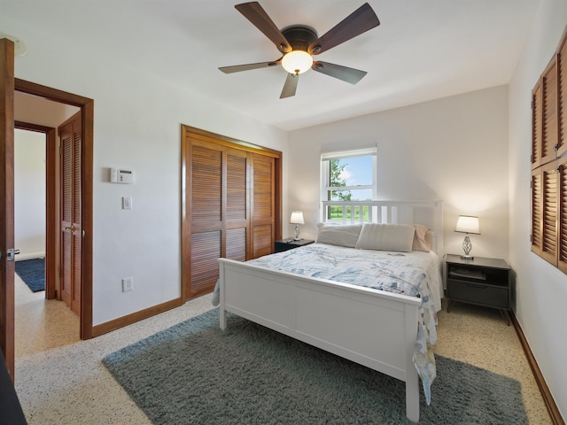 bedroom featuring a closet and ceiling fan