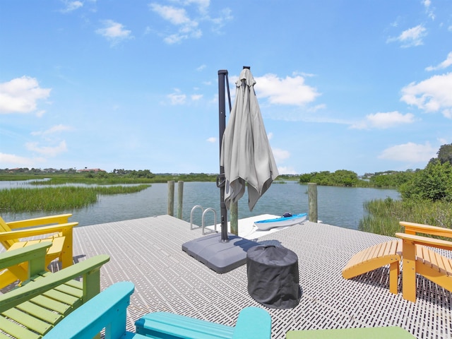 dock area featuring a water view