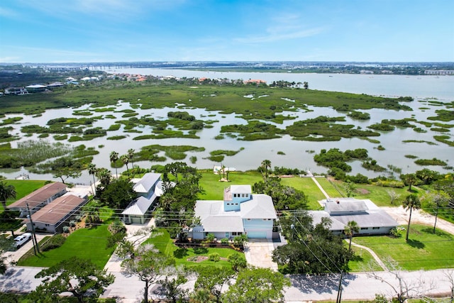 aerial view with a water view