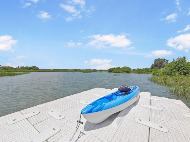 view of dock with a water view