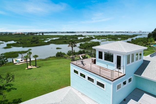 aerial view with a water view