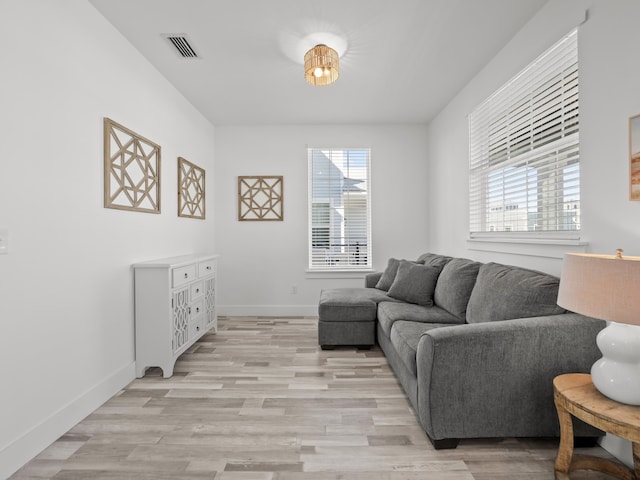 living room with light wood-type flooring