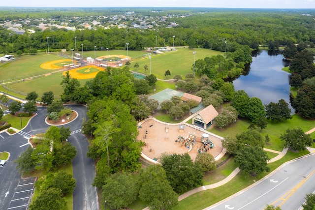 aerial view featuring a water view