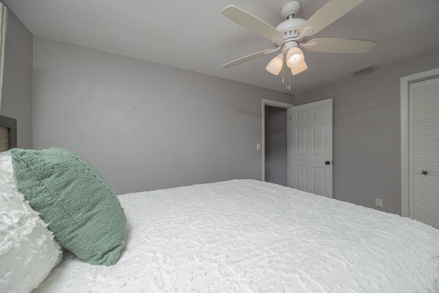 bedroom featuring a closet and ceiling fan