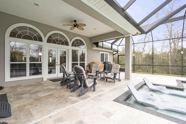 exterior space featuring french doors and a jacuzzi