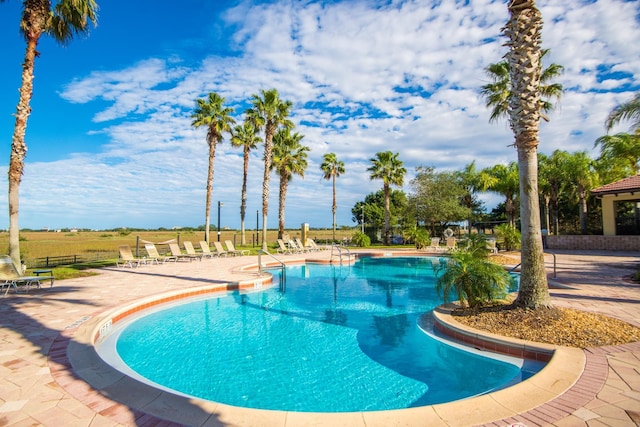 view of swimming pool with a patio