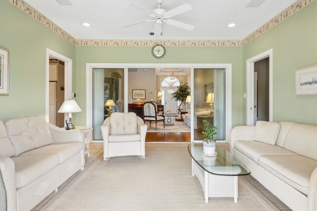 613 Wild Bird Ln, Saint Augustine, FL 32080 - living room with ceiling fan, recessed lighting, and light carpet