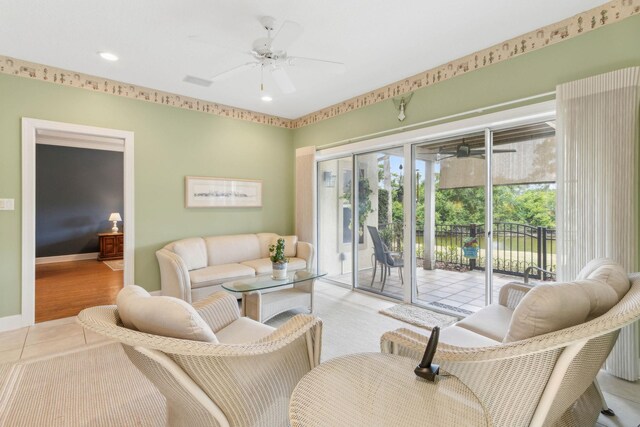613 Wild Bird Ln, Saint Augustine, FL 32080 - tiled living room featuring ceiling fan, recessed lighting, and baseboards