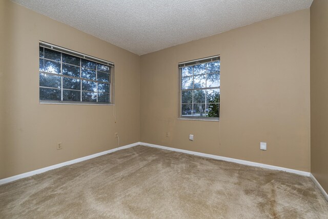 carpeted spare room with a textured ceiling