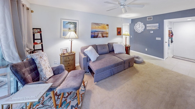 21 Mid Pines Cir Unit 21, Palm Coast, FL 32137 - carpeted living area with a ceiling fan, baseboards, and tile patterned flooring