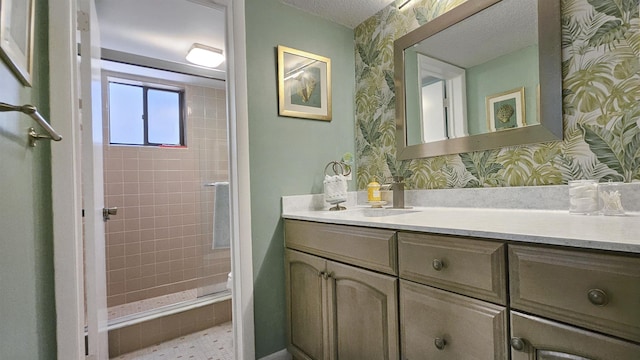 21 Mid Pines Cir Unit 21, Palm Coast, FL 32137 - full bath with wallpapered walls, vanity, and a shower stall
