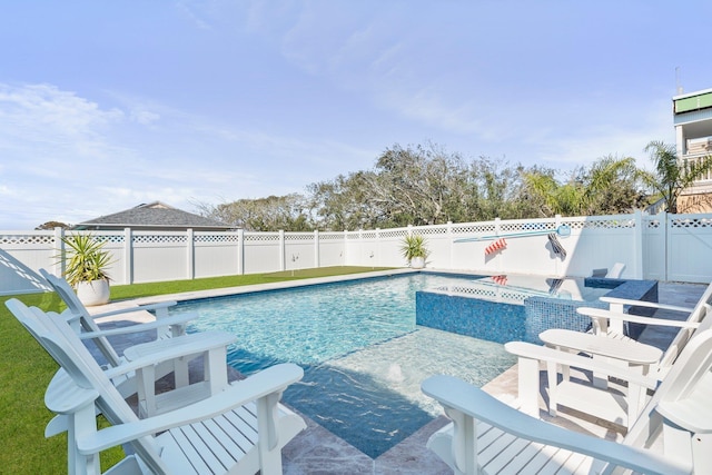 view of pool with a patio area, a fenced backyard, and a fenced in pool