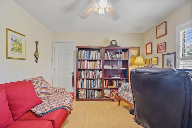 office area featuring ceiling fan and wood finished floors