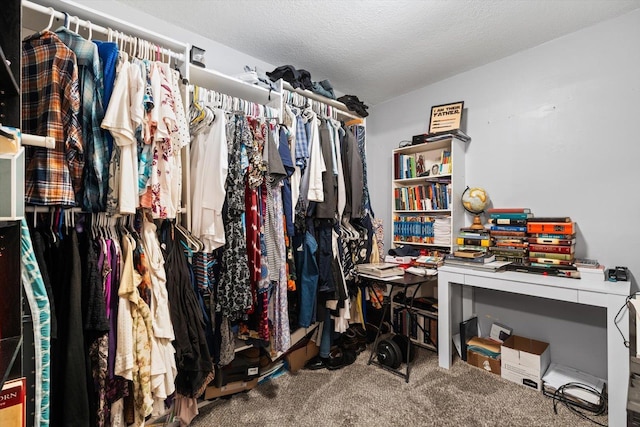 walk in closet featuring carpet flooring