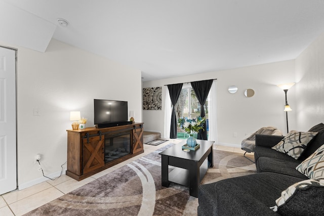 living room with light tile patterned flooring