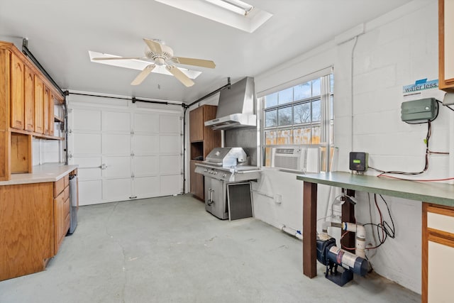 garage featuring cooling unit and ceiling fan