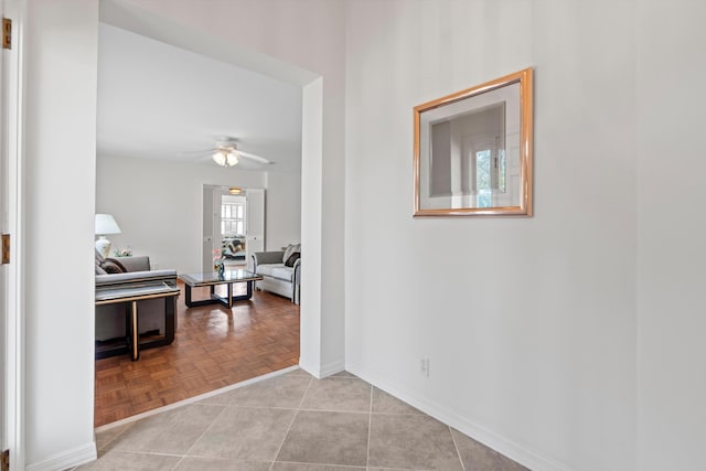 hallway featuring light parquet floors