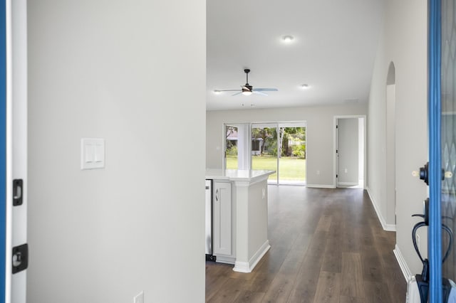 corridor featuring dark hardwood / wood-style flooring