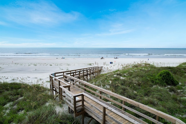 view of water feature with a view of the beach