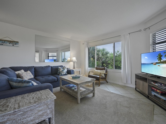 living room featuring light tile patterned flooring