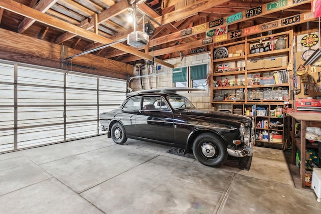 garage with a garage door opener