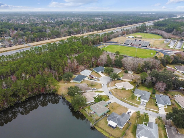 aerial view with a water view