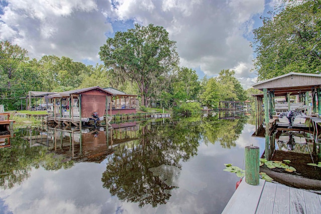 dock area featuring a water view