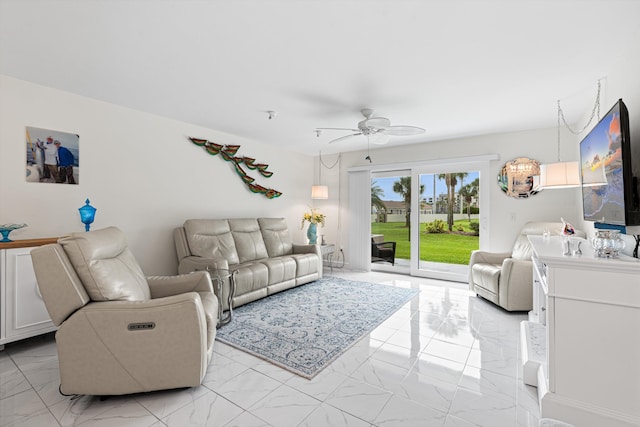 living room with ceiling fan