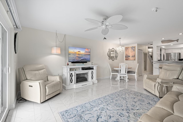 living room with ceiling fan