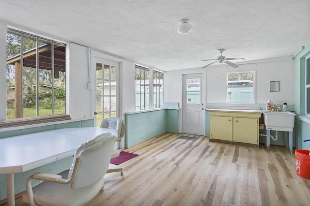 sunroom / solarium with ceiling fan and a wealth of natural light