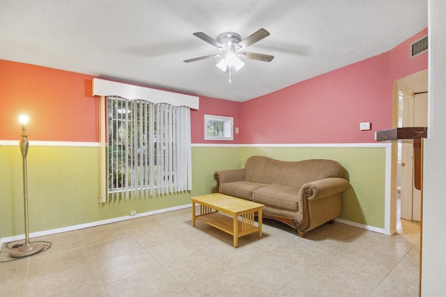 living room with ceiling fan