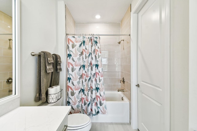 82 Lone Cypress Way, Saint Augustine, FL 32092 - full bathroom featuring vanity, shower / bath combo with shower curtain, and recessed lighting
