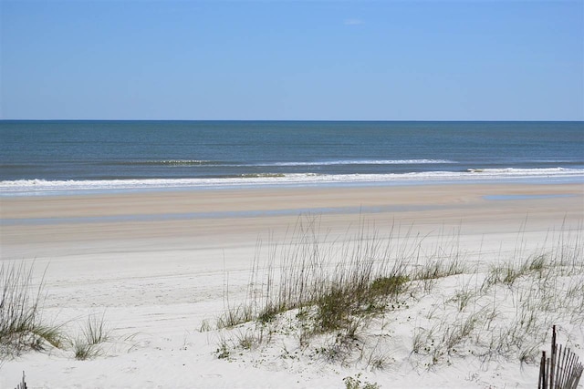 view of water feature with a beach view