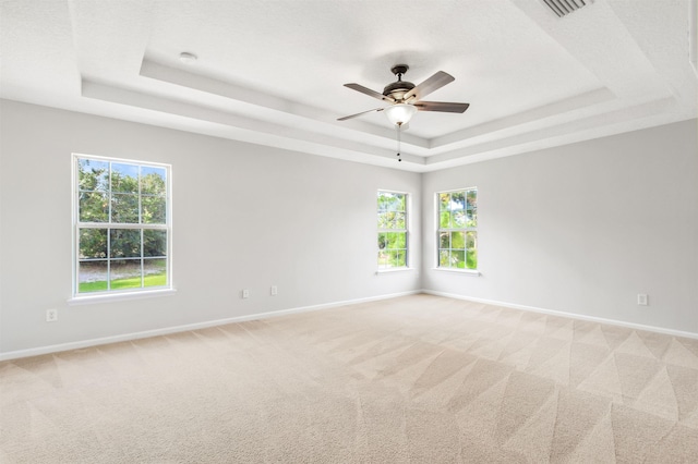 4905 Cypress Links Blvd, Elkton, FL 32033 - unfurnished room featuring a tray ceiling, a ceiling fan, healthy amount of natural light, and light carpet