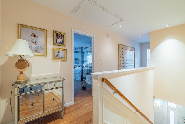 hall with light hardwood / wood-style floors