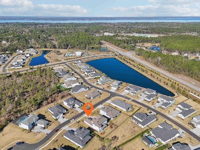 bird's eye view featuring a water view