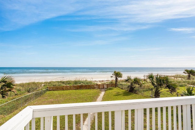 view of water feature featuring a beach view