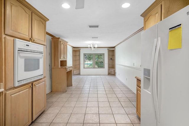6433 Jack Wright Island Rd, Saint Augustine, FL 32092 - kitchen featuring white appliances, a chandelier, light tile patterned floors, and recessed lighting