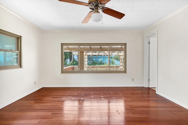 6433 Jack Wright Island Rd, Saint Augustine, FL 32092 - empty room with hardwood / wood-style floors, a ceiling fan, ornamental molding, and a textured ceiling