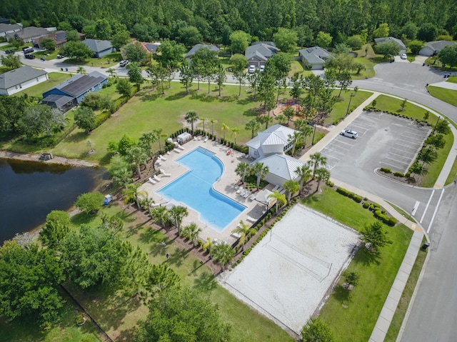 aerial view of a pool