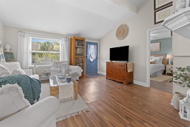 6600 Nassau St, Saint Augustine, FL 32080 - living area featuring vaulted ceiling, wood finished floors, and baseboards