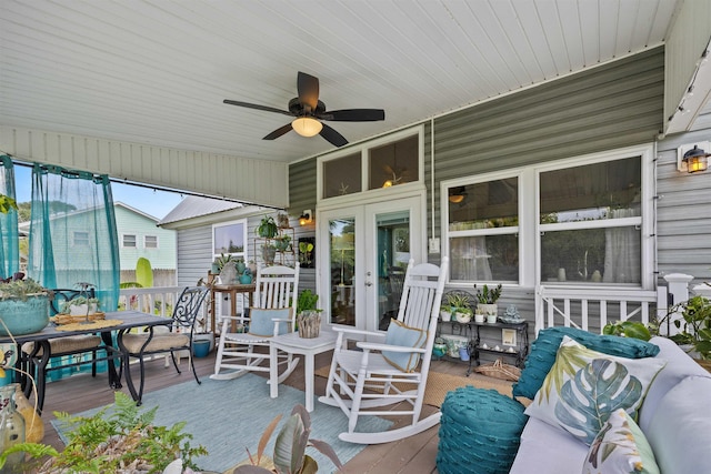 6600 Nassau St, Saint Augustine, FL 32080 - sunroom featuring a ceiling fan, french doors, and outdoor lounge area
