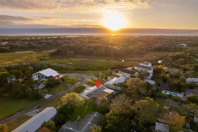 view of aerial view at dusk